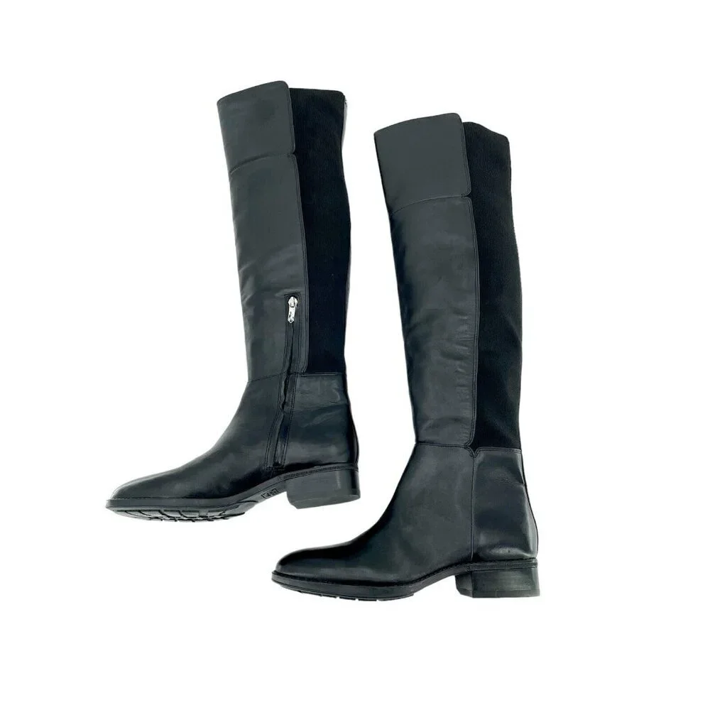 Sam Edelman Pam Black Leather Stretch Back Over the Knee Black Boot 7.5 New